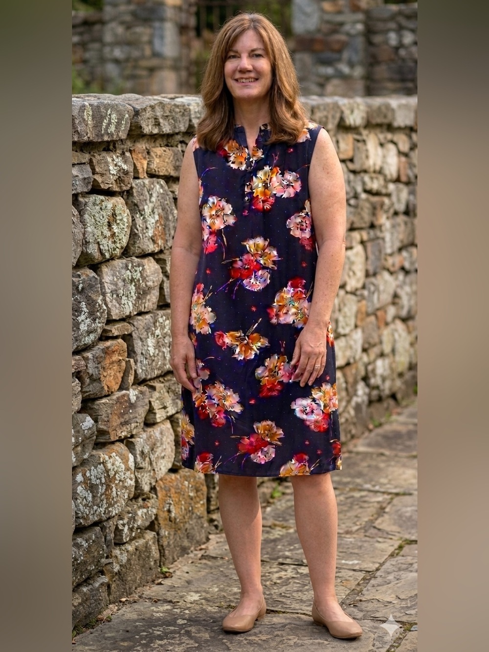 Old Navy Sleeveless Navy Floral Shift Dress Women's Sz xxl Boho Cottagecore